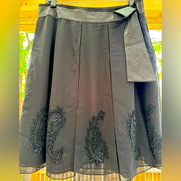 Ario NWT Black Paisley Beaded Embellished Lined Knee Length Skirt Large Holiday - Picture 2 of 16